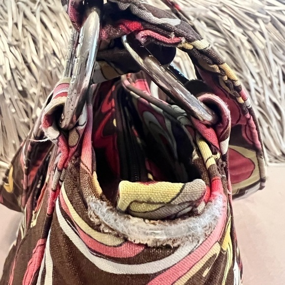 VERA BRADLEY Puccini 2008 Whitney Bag Brown Orange 2 Handle Zip Top Y2K Quilted - Picture 14 of 15